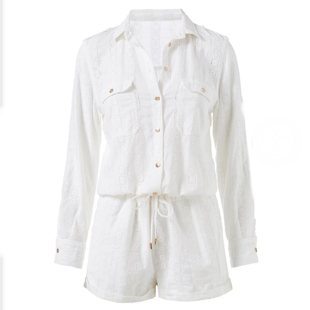 Melissa Odabash Honour Lace Beach Long Sleeve Romper Size Large White NWT NEW - Picture 2 of 9